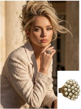 Pearl Beaded Statement Ring Chunky Gold Luxury Style Old Money Coquette Girl